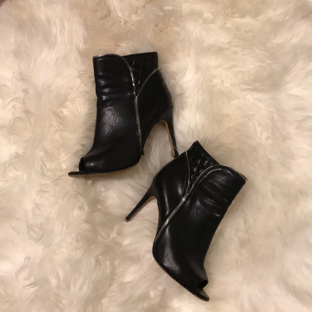Leather black open toe booties